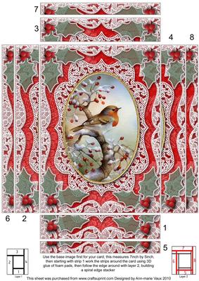 Christmas Robin Lace 7x5 Spiral Edge Stacker