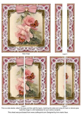 Pink Butterfly Roses Lace 5in Square Side Stacker