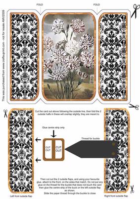 Black & White Carnations Square Buckle Gatefold Card