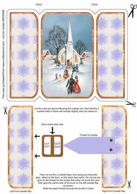 Christmas Village Church Square Gatefold Buckle Card