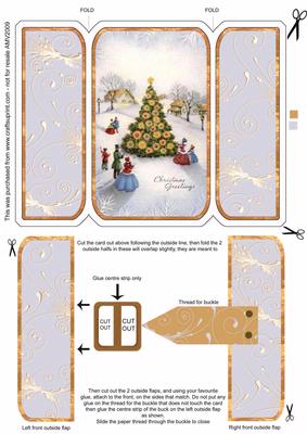 Christmas Village Tree Square Gatefold Buckle Card