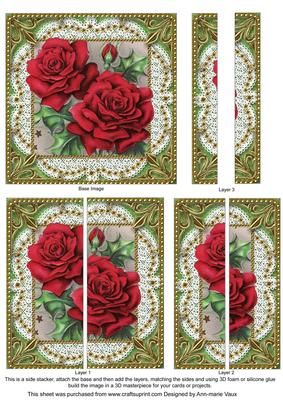Red Roses 1 Lace Gold 5in Sq Side Stacker