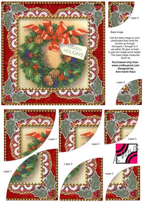 Christmas Wreath Vintage 6 Inch Duo Corner Stack Card Front