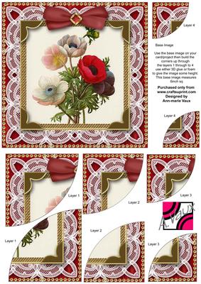 Mixed Anemones Deep Lace 6 Inch Duo Corner Stack Card Front
