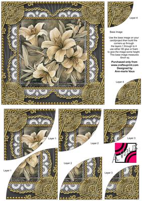 Lillies2 Grey Vintage 6 Inch Duo Corner Stack Card Front