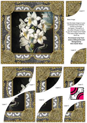 Lillies Grey Vintage 6 Inch Duo Corner Stack Card Front
