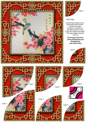 Oriental Colourful Birds 6 Inch Duo Corner Stack Card Front
