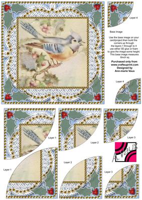 Christmas Bluetit Vintage 6 Inch Duo Corner Stack Card Front