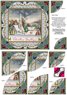 Christmas Church Vintage 6inch Duo Corner Stack Card Front