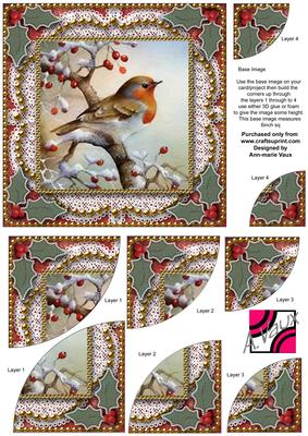 Christmas Robin 1a Vintage 6inch Duo Corner Stack Card Front
