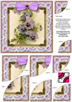 Purple Pansies Deep Lace 6inch Duo Corner Stack Card Front