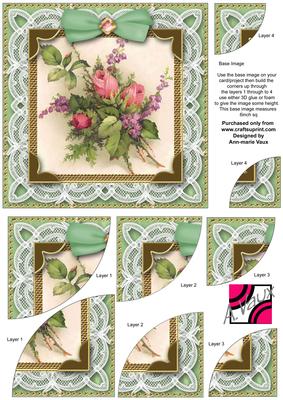 Rose Bouquet Deep Lace 6inch Duo Corner Stack Card Front