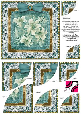 Peacock Blue Lillies Deep Lace 6inch Duo Corner Stacker