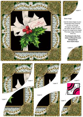 Holly Greetings Vintage 6inch Duo Corner Stack Card Front