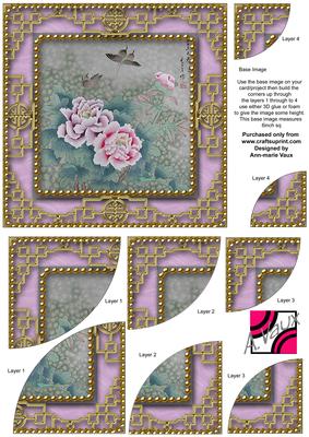 Oriental Butterfly Peony2 6inch Duo Corner Stack Card Front