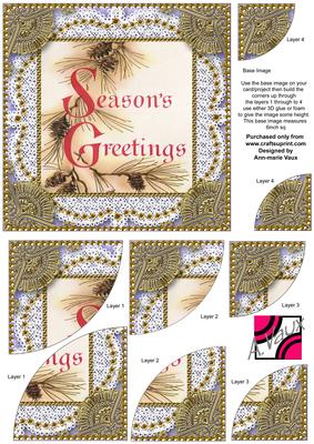 Seasons Greetings Vintage 6 Inch Duo Corner Stack Card Front