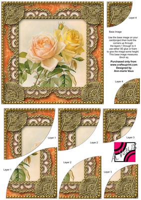 Peach Roses Vintage 6 Inch Duo Corner Stack Card Front