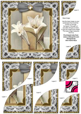 White Lillies Deep Lace 6inch Duo Corner Stack Card Front