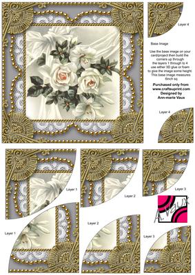 White Roses Vintage 6inch Duo Corner Stack Card Front