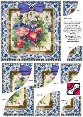 Wildflowers Blue Deep Lace 6inch Duo Corner Stack Card Front