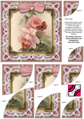 Pink Butterfly Rose Deep Lace 6inch Duo Corner Stacker