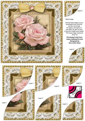 Pink Roses Deep Lace 6inch Duo Corner Stack Card Front