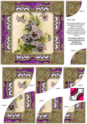 Purple Pansies Vintage 6inch Duo Corner Stack Card Front