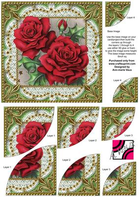 Red Roses1 Vintage 6inch Duo Corner Stack Card Front