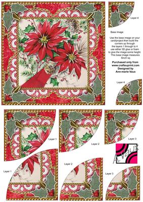 Red Poinsettias Vintage 6inch Duo Corner Stack Card Front