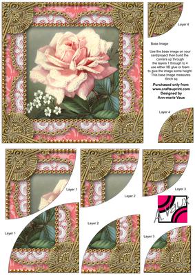 Pink Roses2 Vintage 6inch Duo Corner Stack Card Front