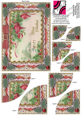 Christmas Pink Baubles Gold Lace 7x5inch Duo Corner Stacker