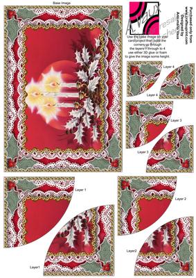 Red Candle Trio Gold Lace 7x5inch Duo Corner Stacker