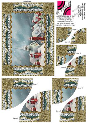 Christmas Rooftops Gold Lace 7x5inch Duo Corner Stacker
