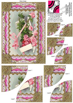 Flower Box Gold Lace 7x5inch Duo Corner Stack Card Front