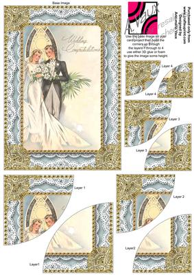 Wedding Couple Gold Lace 7x5inch Duo Corner Stack Card Front