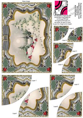 Christmas Snow Scene Gold Lace 7x5inch Duo Corner Stack Card