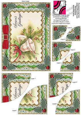 Greetings Bells Gold Lace 7x5inch Duo Corner Stack Card Fron