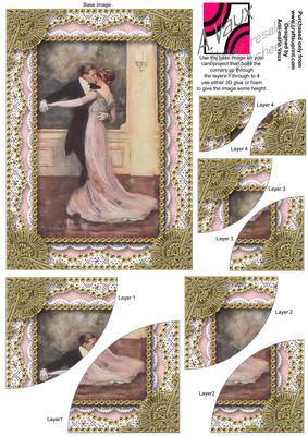 Dancing Couple Gold Lace 7x5inch Duo Corner Stack Card Front