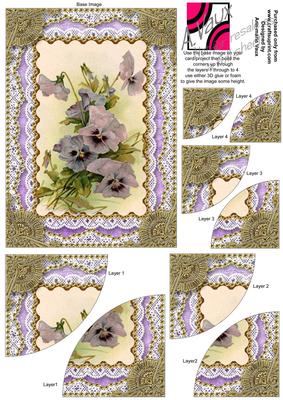 Purple Pansies Gold Lace 7x5inch Duo Corner Stack Card Front