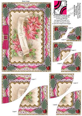 Pink Poinsettias Gold Lace 7x5inch Duo Corner Stacker