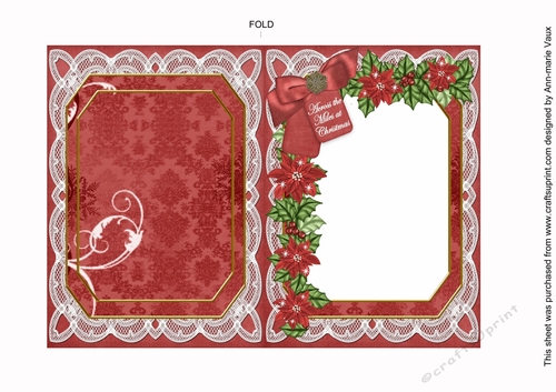 Red Poinsettia Across the Miles 7x5in Fancy Lace Foldable Insert