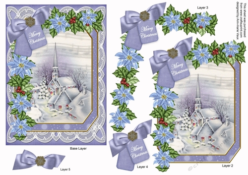 Blue Village Merry Christmas 7x5in Fancy Lace Step by Step