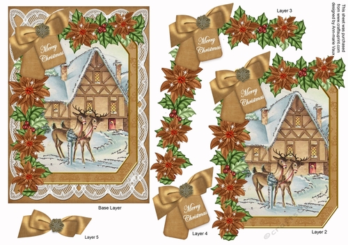 Reindeer Merry Christmas 7x5in Fancy Lace Step by Step