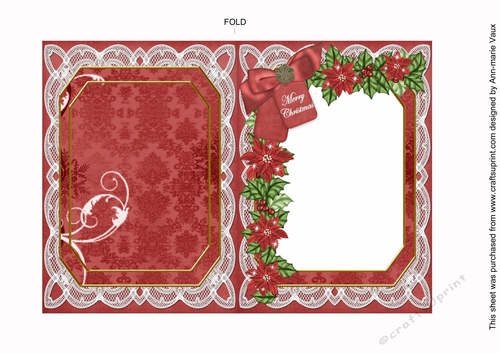 Red Poinsettia Merry Christmas 7x5in Fancy Lace Foldable Insert