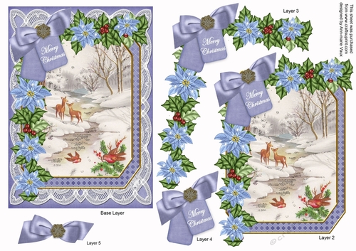 Snow Deer Merry Christmas 7x5in Fancy Lace Step by Step