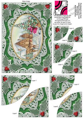 Santa Decorating Tree Lace 7x5inch Duo Corner Stacker