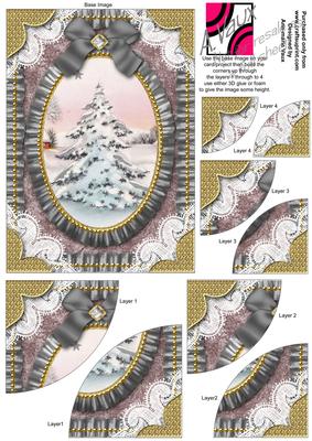 Christmas Snowy Tree Oval 7x5inch Duo Corner Stacker