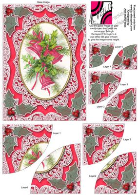Christmas Bells Lace 7x5inch Duo Corner Stack Card Front