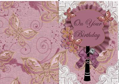Plum Birthday Folded Pretty Vintage Fan Card