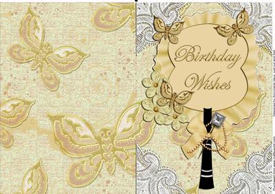 Cream Birthday Folded Pretty Vintage Butterfly Fan Card
